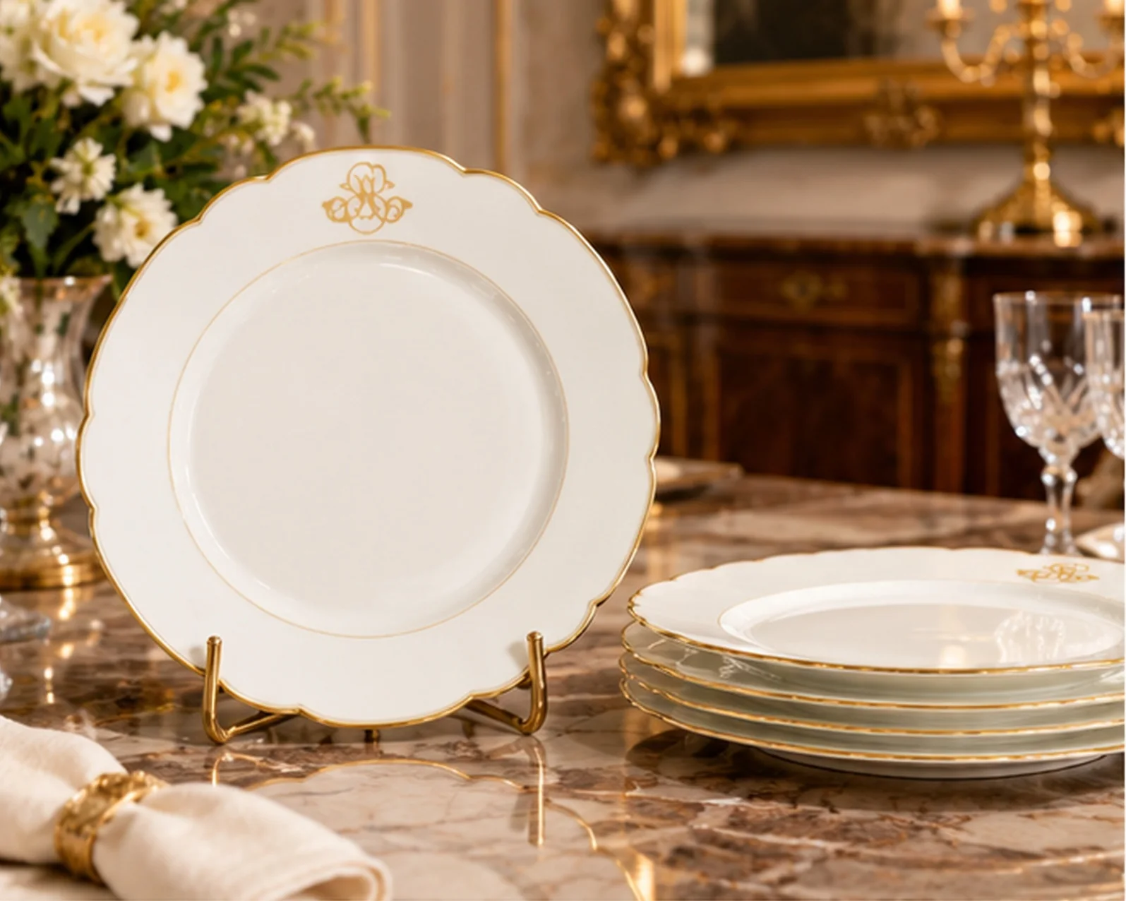 Lot de 4 assiettes Limoges à liseret doré