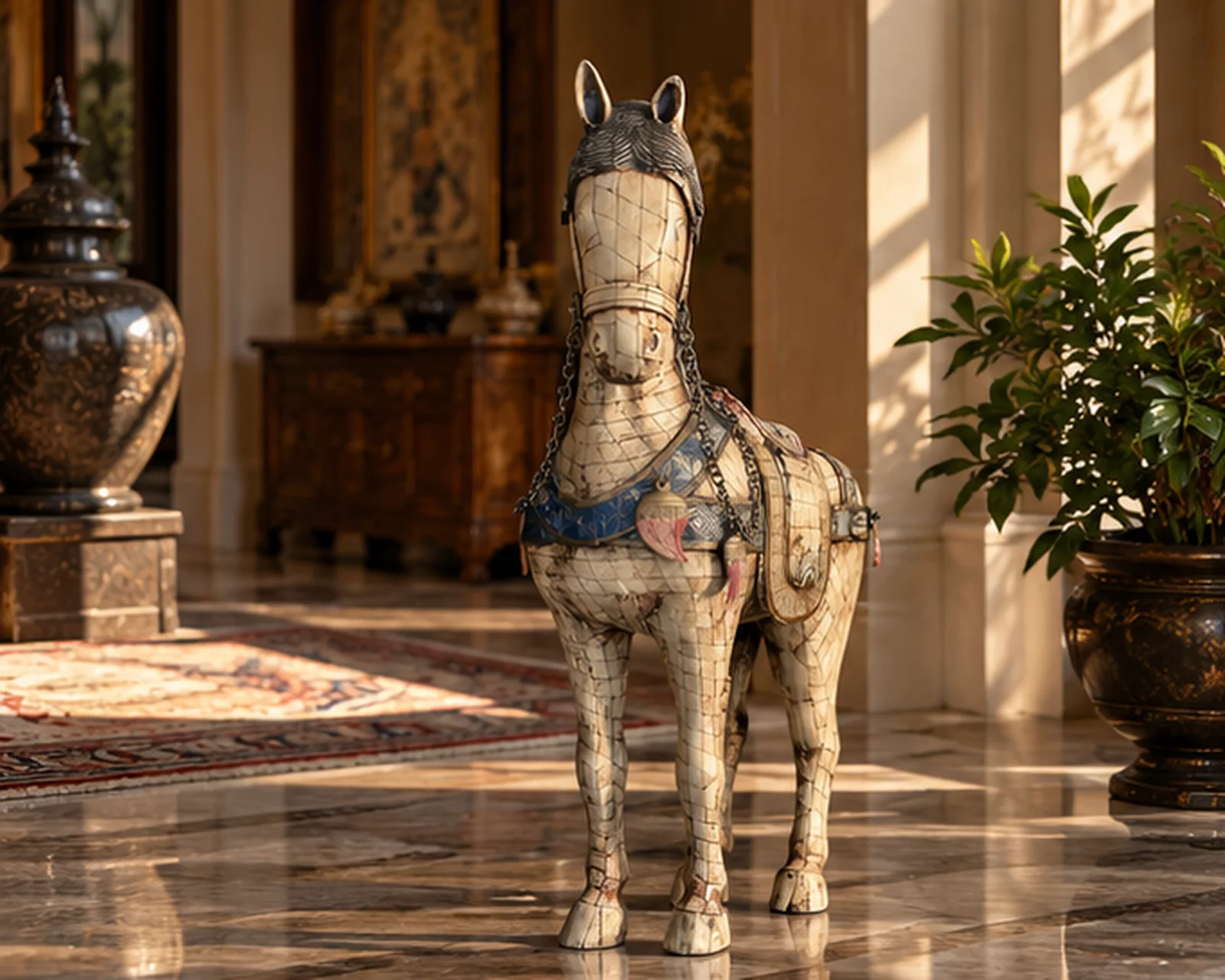 Cheval chinois en bois et os