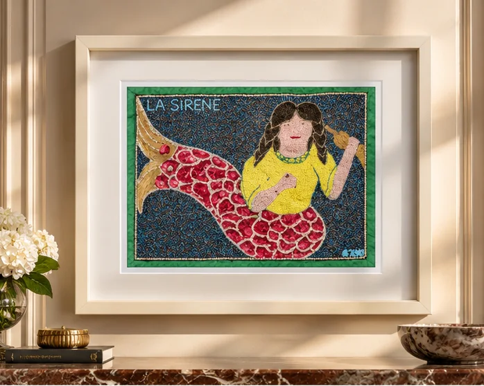 Drapeau Vaudou « La Sirène », signé AZOR